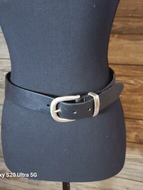 GAP Black Leather Belt with Silver-Tone Buckle